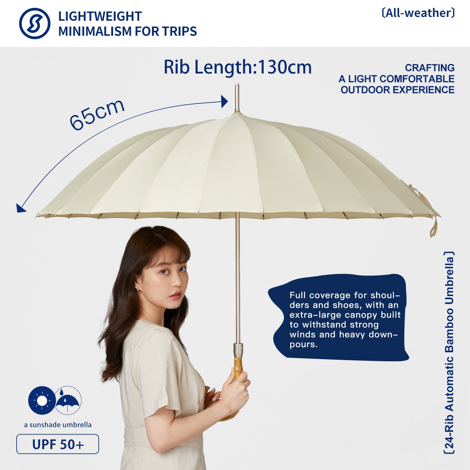 24-Rib Automatic Bamboo Umbrella