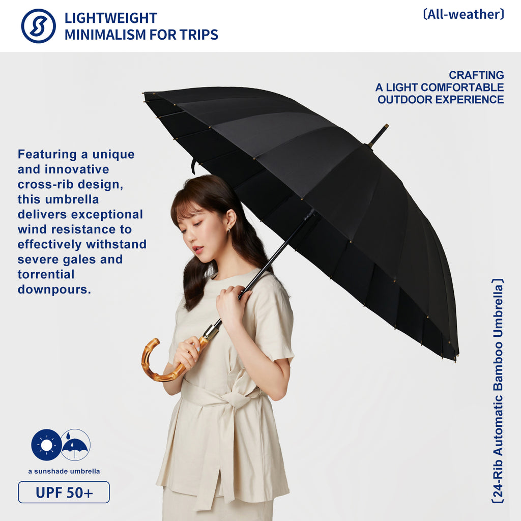 24-Rib Automatic Bamboo Umbrella