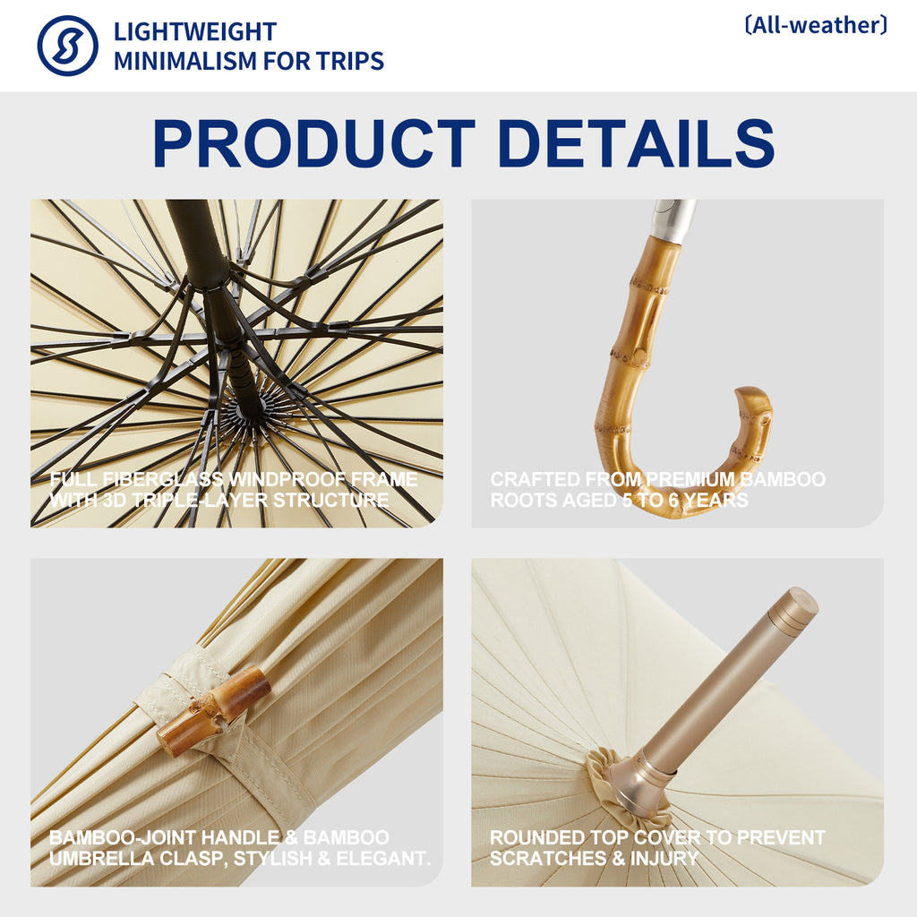 24-Rib Automatic Bamboo Umbrella